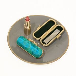 Seashell Pattern Mirrored Lipstick Case | Teal/Green